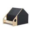 2-In-1 Wood Dog House Indoor;  Cabin Dog Kennel with Cushioned Bed;  Cover Scratcher;  Feeding Bowls;  Pet Habitat for Cats;  Small and Medium Dogs;