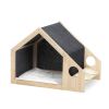 2-In-1 Wood Dog House Indoor;  Cabin Dog Kennel with Cushioned Bed;  Cover Scratcher;  Feeding Bowls;  Pet Habitat for Cats;  Small and Medium Dogs;