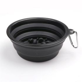 Portable Pet Feeder Travel Foldable Pet Dog Bowl Silicone Collapsible Slow 350ml/1000ml Feeding Bowl (Color: black, size: Diameter 13 cm)