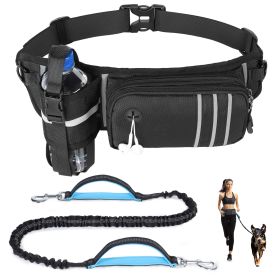 Hands Free Dog Leash with Zipper Pouch for Medium Large Dogs Running Walking Training Hiking, Adjustable Waist Belt with Reflective Threading, Retract (Color: black)