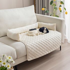 Plush With Pillow Pet Sofa Cushion Bed Pad (Option: Pet Pad Beige With Pillow-75x75cm)